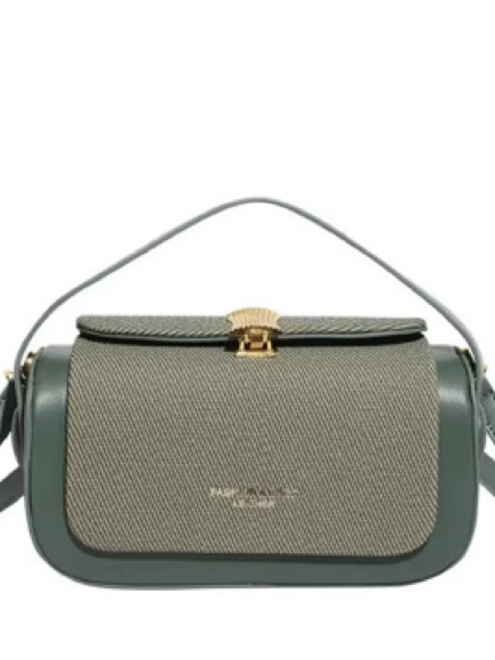 Michael Kors Olive Green Leather-Trim Shoulder Bag with Canvas Front